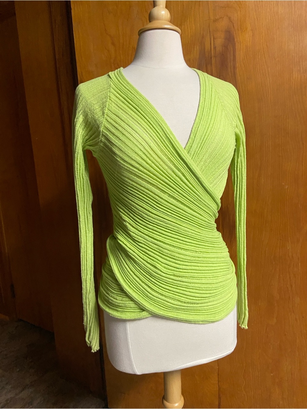 GRIGOROPOULOS GREGORY Women’s Bright Green Wrap Ribbed Long Sleeve Top GREECE